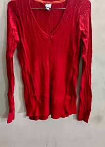 Red V-Neck Long Sleeve Top