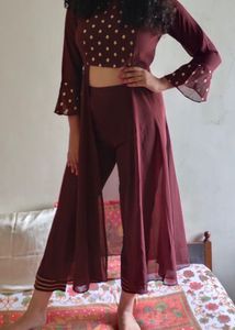 Women Georgette Ethnic Top Pant Set
