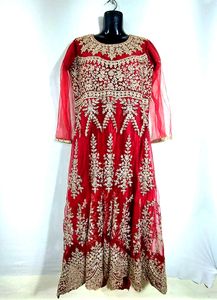 Red Embroidered Net Gown ( Women)