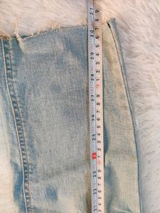 Sky Blue Distress Jeans With Elastic Waistband