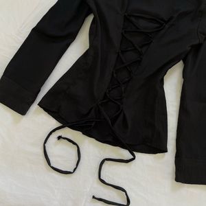 Y2K Black Corset Back Fitted Shirt