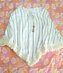 Striped Fringe Poncho