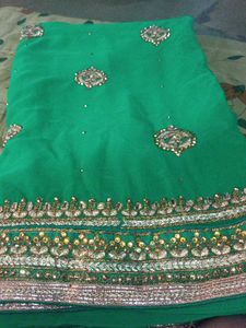 Green Embroidered Fabric