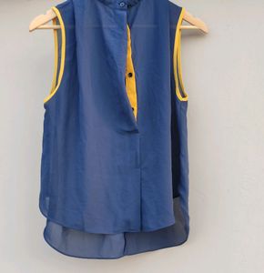 Women Navy Shirt Style Crop Top