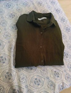 Zara Olive Green Textured Button-Down