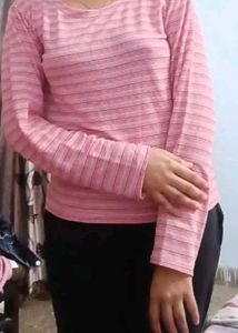 Pink Striped Long Sleeve Top