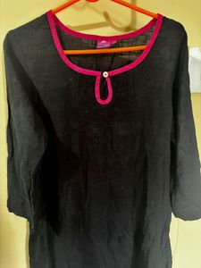 Black Kurta with Pink Trim - Size: L