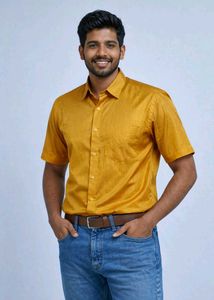 Golden Mustard Yellow Formal Shirt For Men