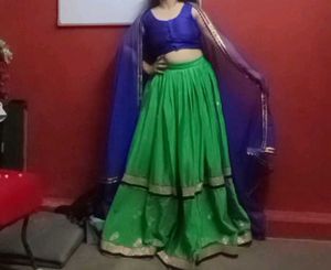 Parrot Green And Blue Lehenga Choli With Dupatta