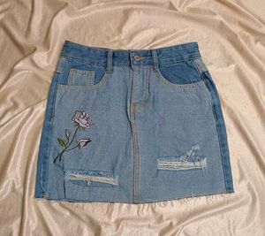 Distressed Denim Mini Skirt