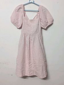 Pink Gingham Puff Sleeve Dress