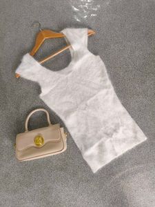 Fluffy White Sleeveless Top