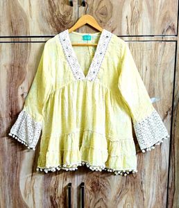 Light Yellow Cotton Top Size-36-38