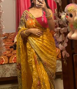 Elegant Embroidered Yellow Saree
