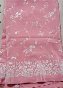 Peachy Pink Silk Blend Saree with Blouse.