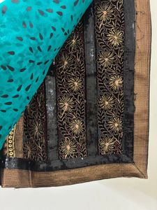 Teal &amp; Black Sari