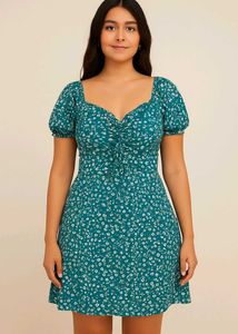 Teal Floral Smocked Mini Dress with Puff Sleeves