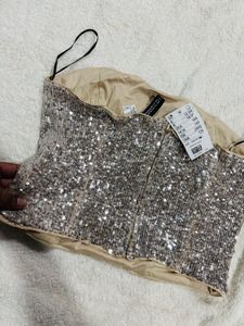 H&amp;M Sparkly Silver Sequin Top