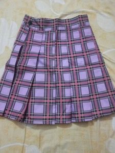 Purple Plaid Pleated Skirt