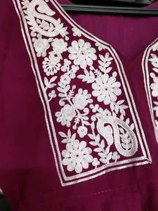 Maroon Embroidered Kurta
