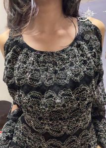 Sheer Black &amp; White Cold Shoulder Top