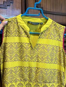 WITH FREE DUPATTA + Yellow Printed Kurta