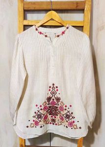 Embroidered Striped cotton Top size-40