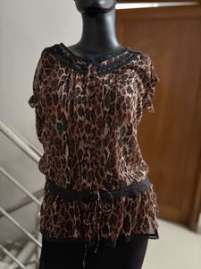 Leopard Print Mesh Top