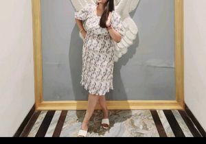 Off White Fower Printed Dress