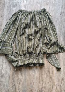 Chic Off-Shoulder Striped top bell sleeves