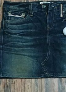 Dark wash denim mini skirt