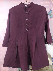 Purple Short Frock Type Topwear With Buttons