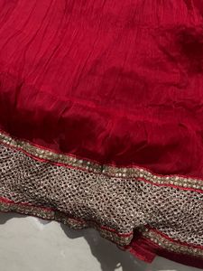 Rich Red Flare Skirt With Sequin Worked Border