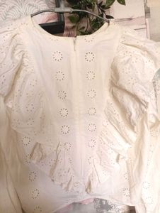 Cutwork white ruffle top