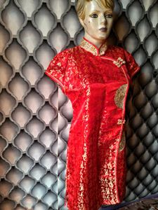 Cheongsam With Golden Thread Work On It