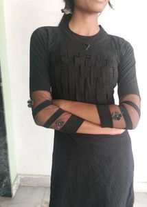 Black Dress with Sheer Sleeves