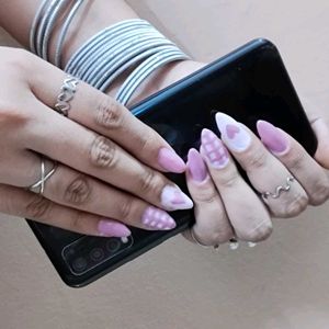 Mauve &amp; Heart Press-On Nails