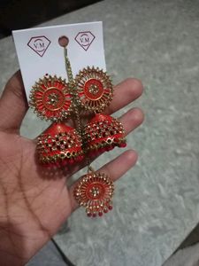 New And Tag Jewellery Set Jhumka+magtika