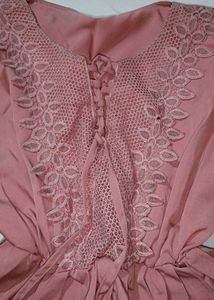 Stylish Peach Peplum Tunic With Lace Detail
