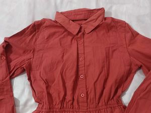 Long Sleeve Button-Down Dress With Side Pocket