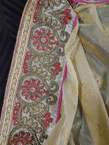Elegant Pink &amp; Red Embroidered Saree