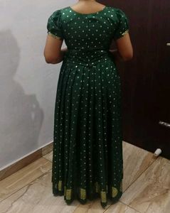 New Green Pattupavada With Golden Print