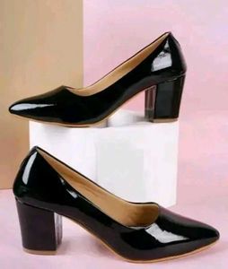 Black Patent Leather Block Heel Pumps