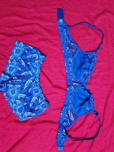 Blue Floral Lace Bra and Panty : 27inch Bust