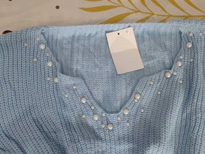 Chic Blue Knit Peplum Sweater