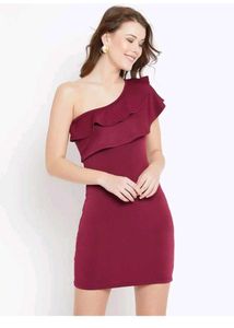 Burgundy One-Shoulder Dress