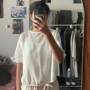 White Mesh Detail Top