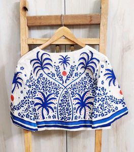 Blue Printed Cotton Top Size-42-44