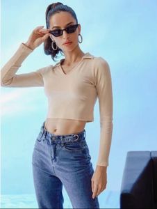 Urbanic Beige Ribbed Crop Top