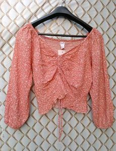 New With Tag Korean Ruffled Crop Peach Too
